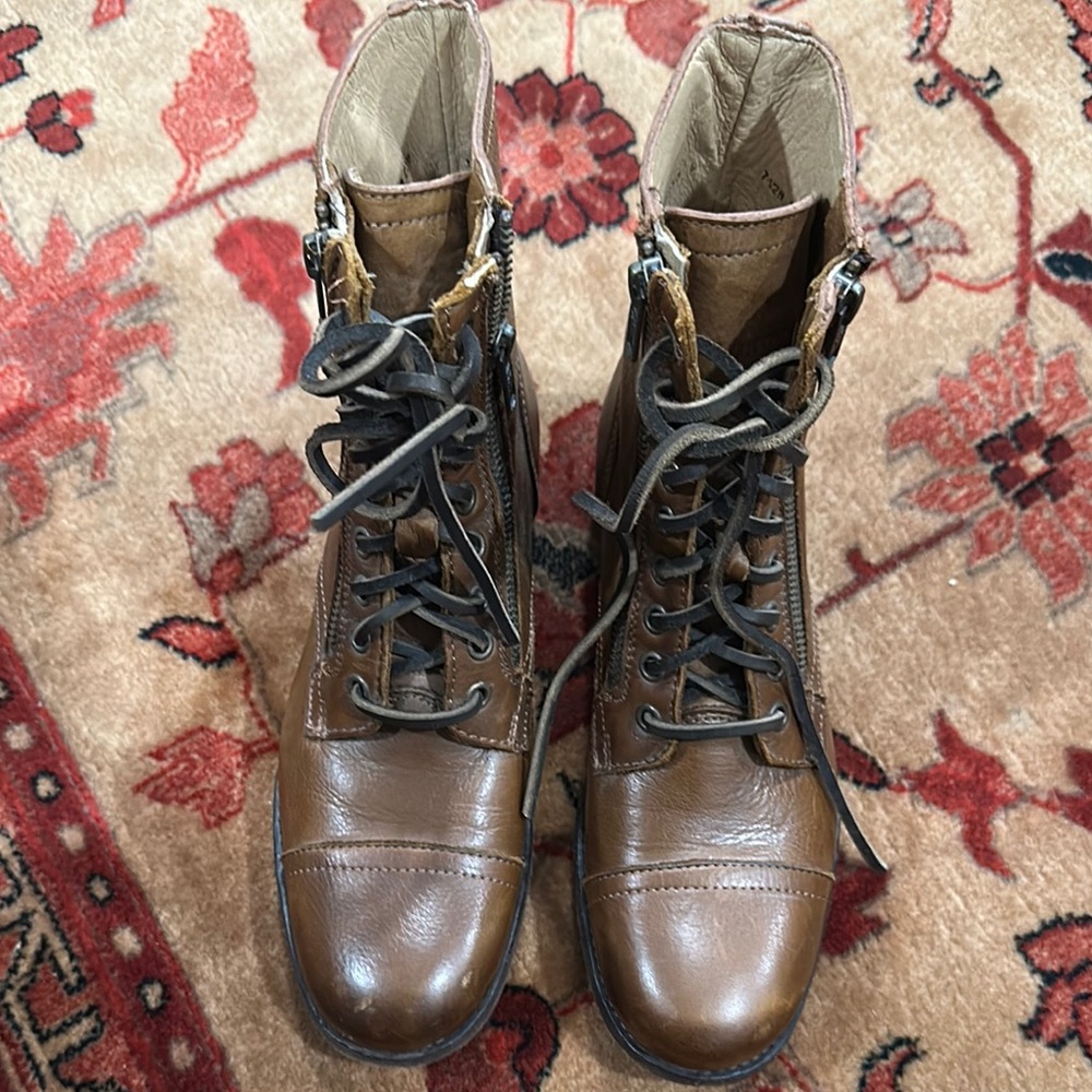 Frye Brown Leather Lace-Up Boots